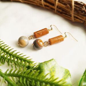 Ocean Jasper & Onyx Boho Dangle Earrings - 24k Gold Plated Stainless Steel